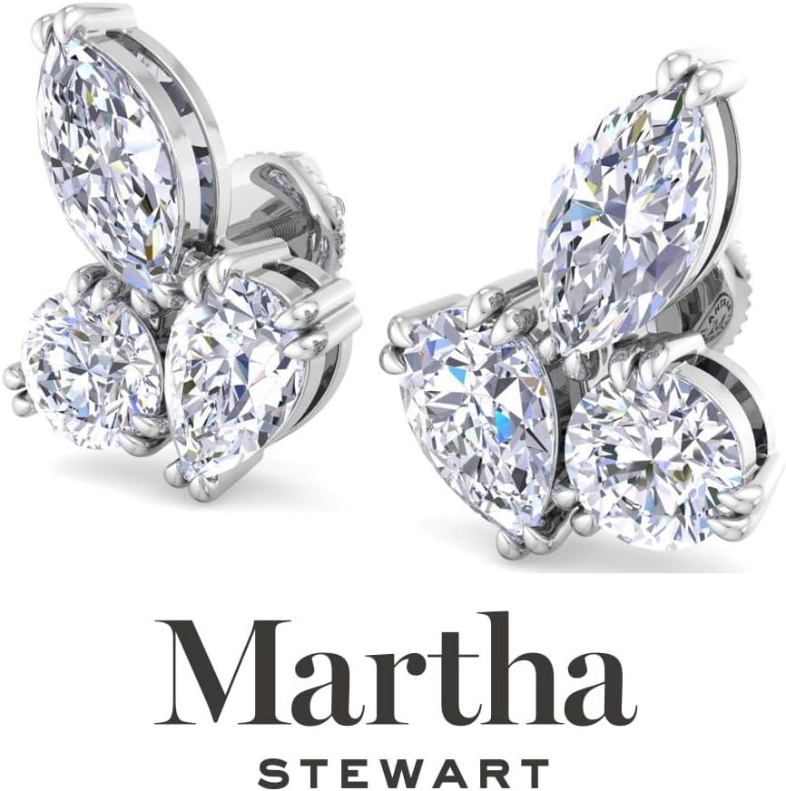imageMartha Stewart 3 Carat Lab Grown Diamond Cluster Stud Earrings Marquise Round Pear Shapes in 14K Goldwhitegold