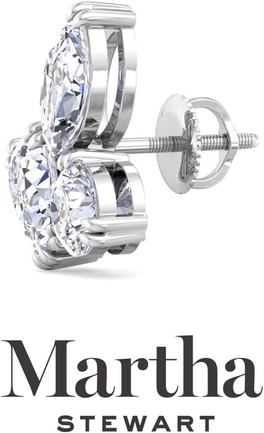 imageMartha Stewart 3 Carat Lab Grown Diamond Cluster Stud Earrings Marquise Round Pear Shapes in 14K Goldwhitegold