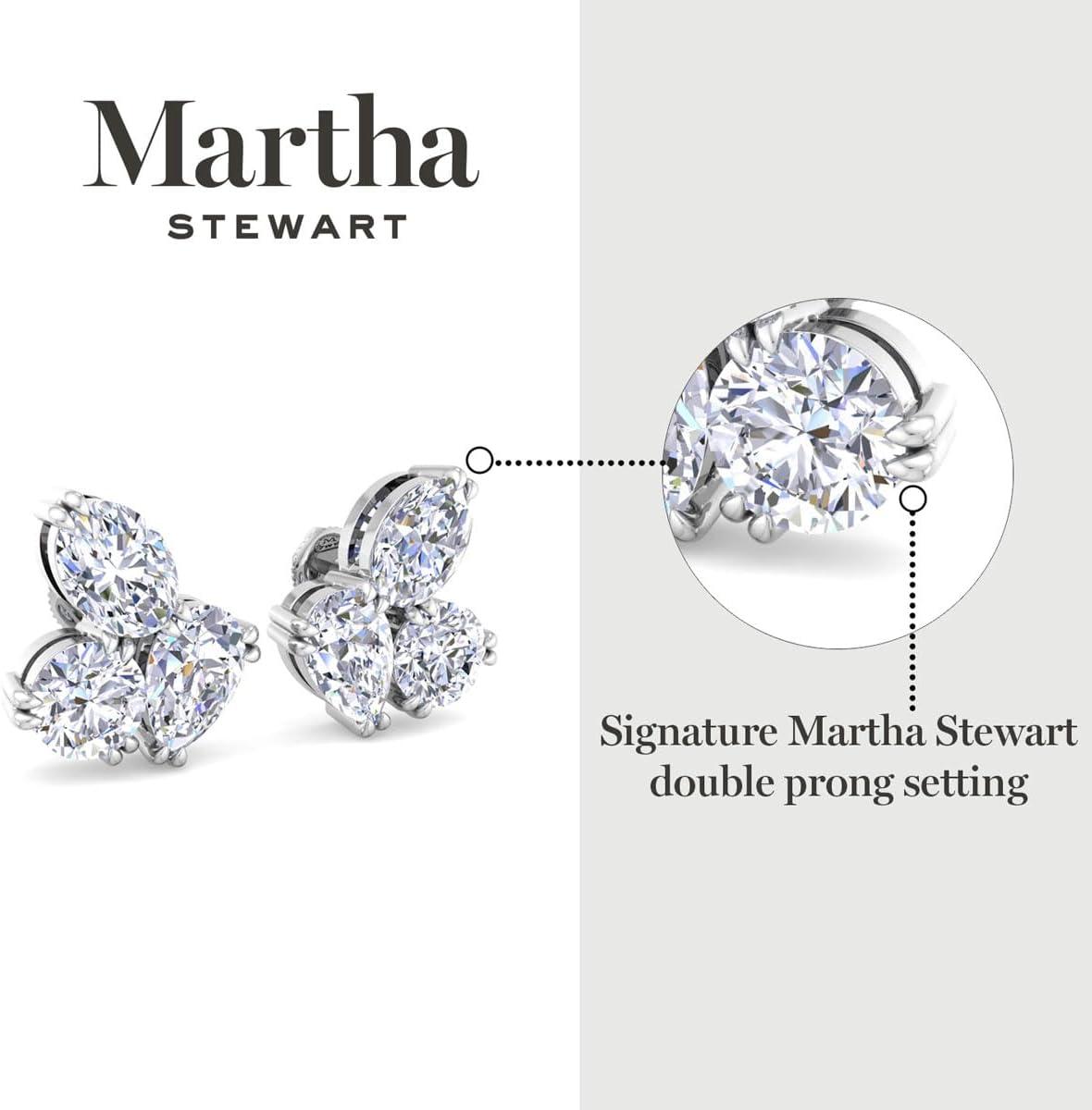 imageMartha Stewart 3 Carat Lab Grown Diamond Cluster Stud Earrings Marquise Round Pear Shapes in 14K Goldwhitegold