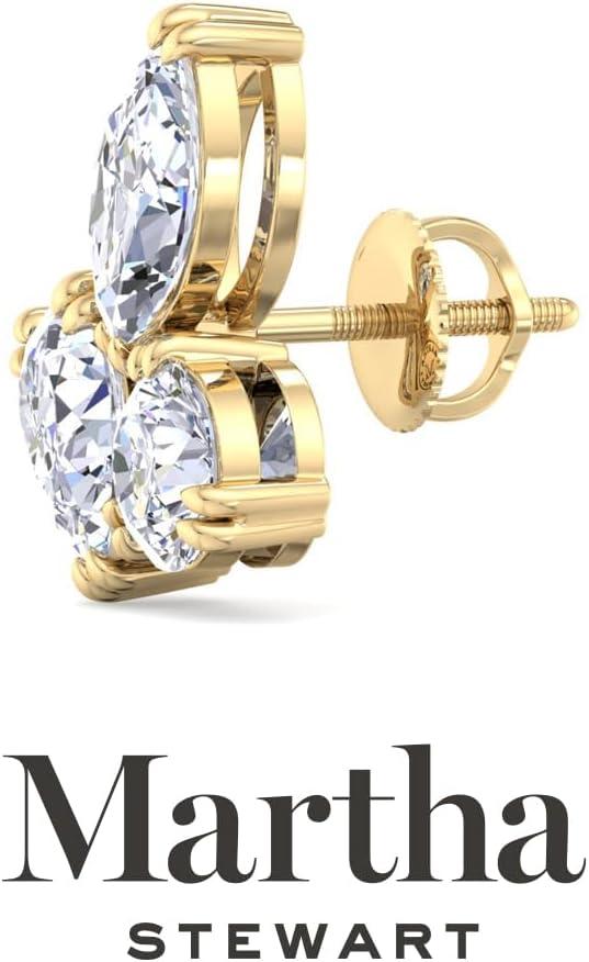 imageMartha Stewart 3 Carat Lab Grown Diamond Cluster Stud Earrings Marquise Round Pear Shapes in 14K Goldyellowgold