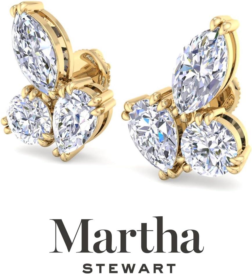 imageMartha Stewart 3 Carat Lab Grown Diamond Cluster Stud Earrings Marquise Round Pear Shapes in 14K Goldyellowgold