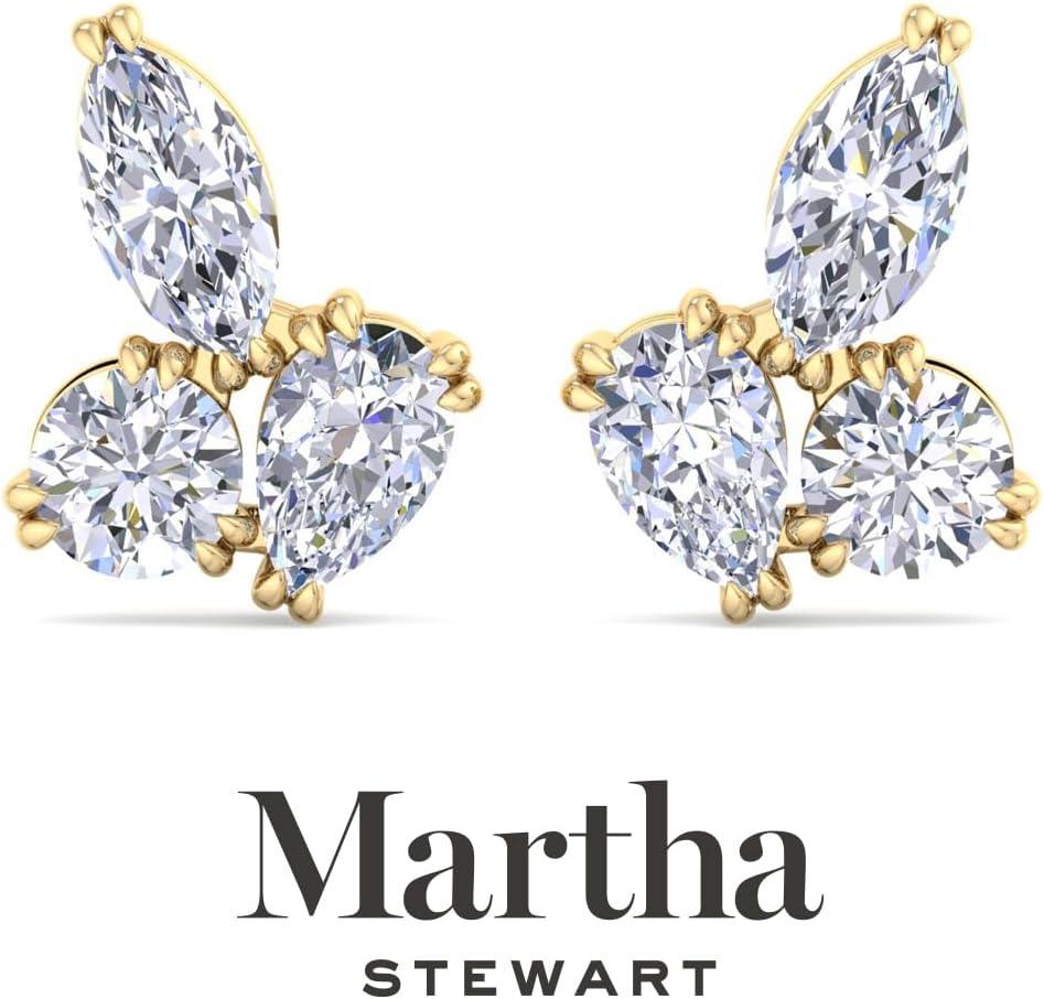 imageMartha Stewart 3 Carat Lab Grown Diamond Cluster Stud Earrings Marquise Round Pear Shapes in 14K Goldyellowgold