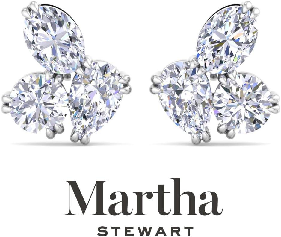 imageMartha Stewart 3 Carat Lab Grown Diamond Cluster Stud Earrings Pear Round Oval Shapes in 14K Goldwhitegold
