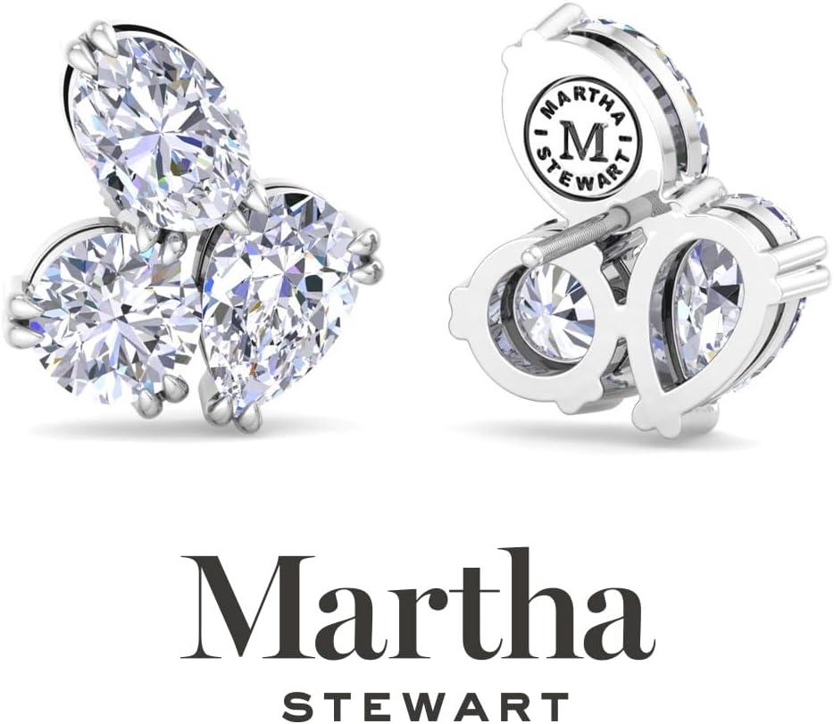 imageMartha Stewart 3 Carat Lab Grown Diamond Cluster Stud Earrings Pear Round Oval Shapes in 14K Goldwhitegold