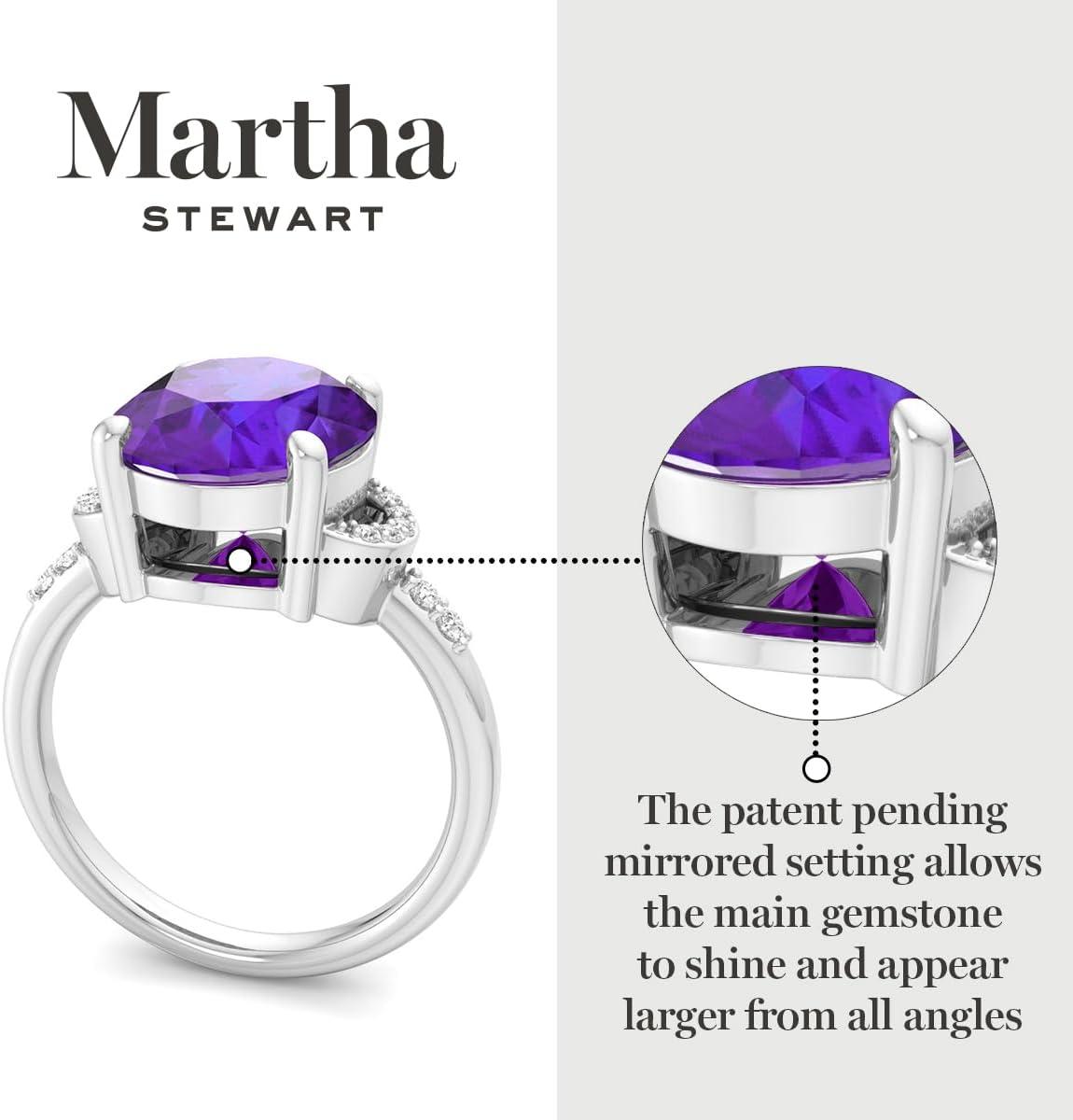 imageMartha Stewart 4 12 Carat Oval Shape Gemstone Ring with Lab Grown Diamonds in Sterling Silver Choose Your GemstoneAmethyst