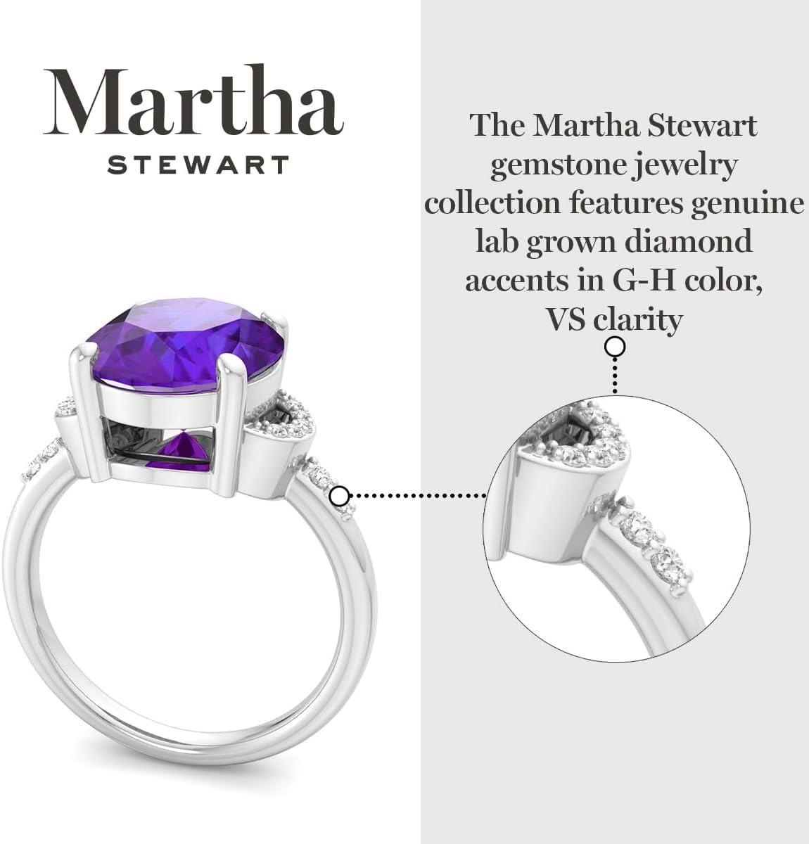 imageMartha Stewart 4 12 Carat Oval Shape Gemstone Ring with Lab Grown Diamonds in Sterling Silver Choose Your GemstoneAmethyst