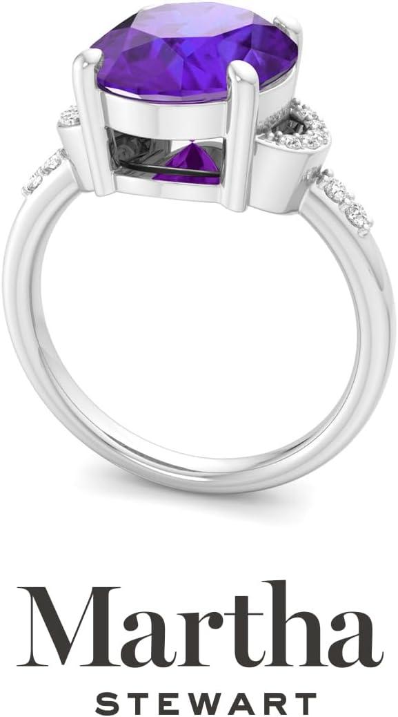 imageMartha Stewart 4 12 Carat Oval Shape Gemstone Ring with Lab Grown Diamonds in Sterling Silver Choose Your GemstoneAmethyst