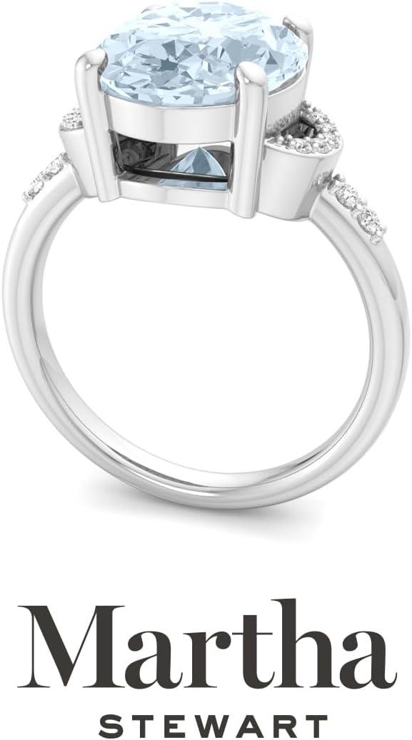 imageMartha Stewart 4 12 Carat Oval Shape Gemstone Ring with Lab Grown Diamonds in Sterling Silver Choose Your GemstoneAquamarine
