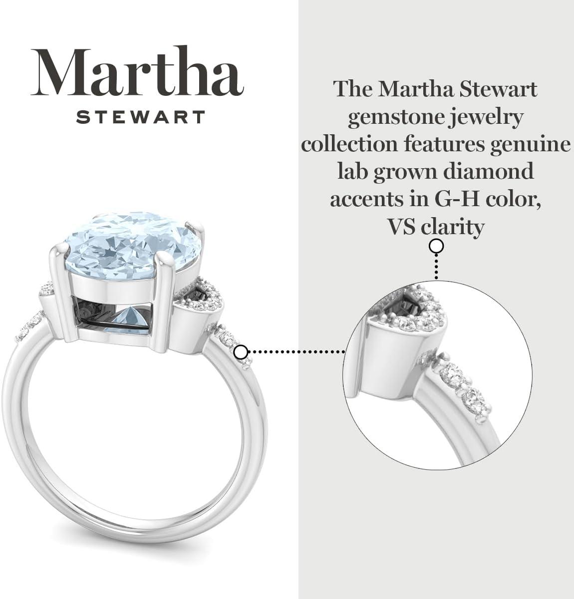 imageMartha Stewart 4 12 Carat Oval Shape Gemstone Ring with Lab Grown Diamonds in Sterling Silver Choose Your GemstoneAquamarine