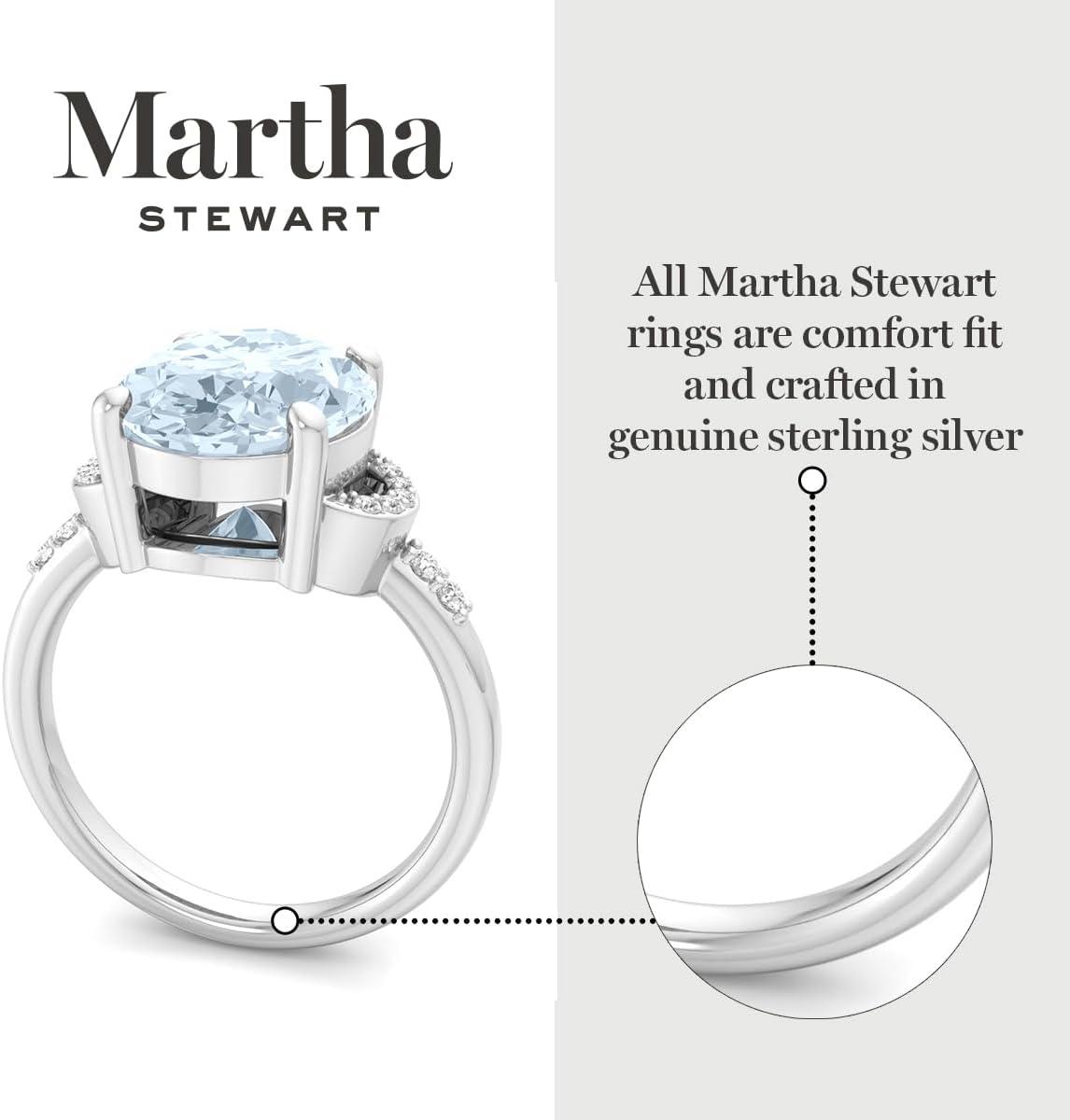 imageMartha Stewart 4 12 Carat Oval Shape Gemstone Ring with Lab Grown Diamonds in Sterling Silver Choose Your GemstoneAquamarine
