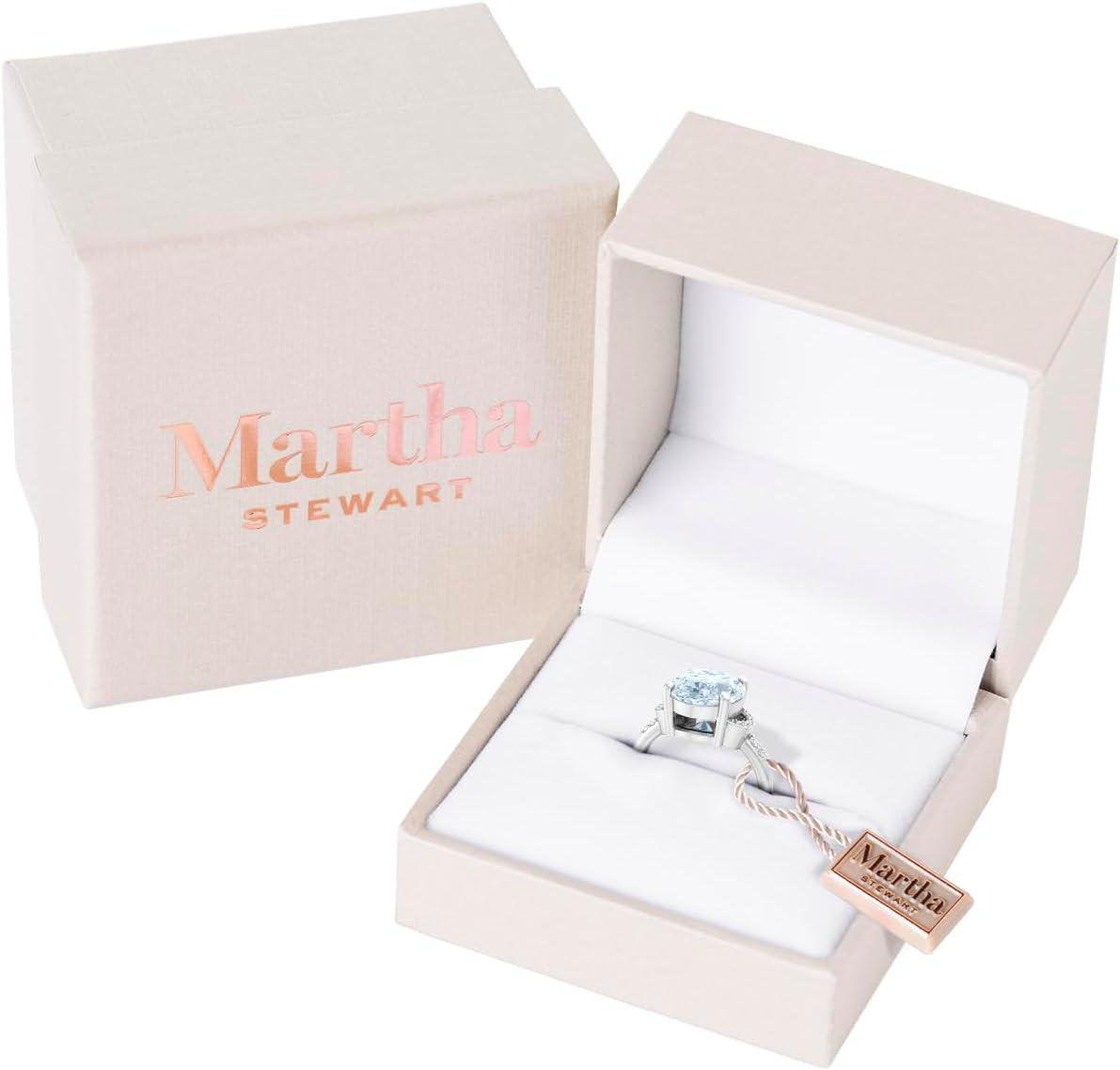 imageMartha Stewart 4 12 Carat Oval Shape Gemstone Ring with Lab Grown Diamonds in Sterling Silver Choose Your GemstoneAquamarine