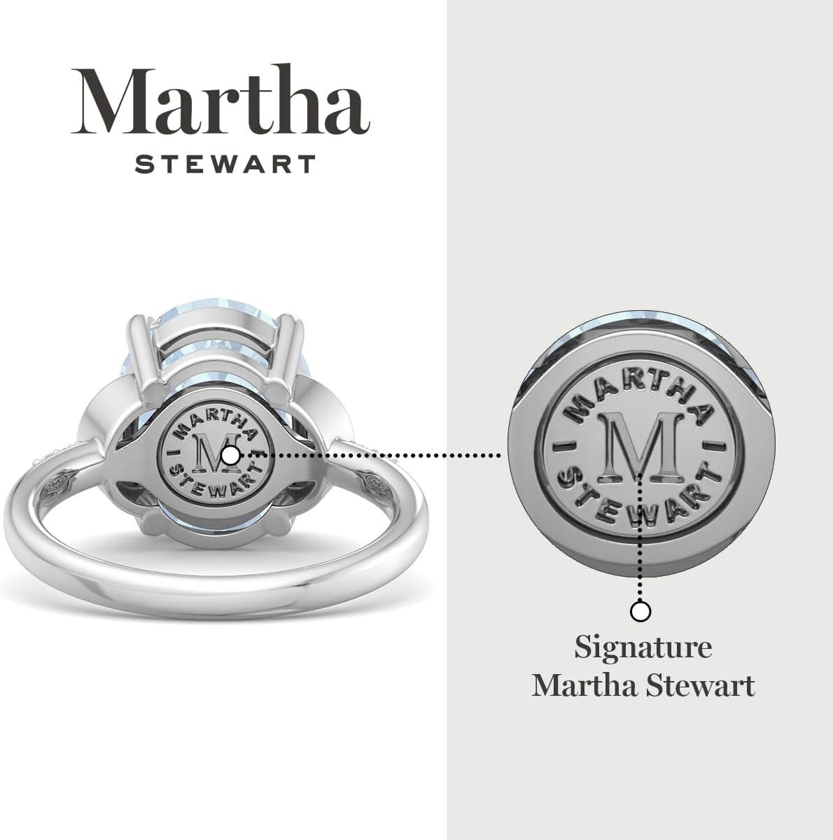 imageMartha Stewart 4 12 Carat Oval Shape Gemstone Ring with Lab Grown Diamonds in Sterling Silver Choose Your GemstoneAquamarine