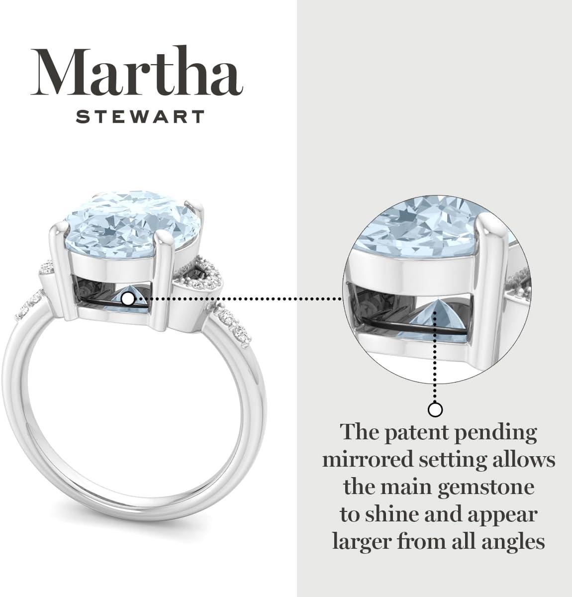 imageMartha Stewart 4 12 Carat Oval Shape Gemstone Ring with Lab Grown Diamonds in Sterling Silver Choose Your GemstoneAquamarine
