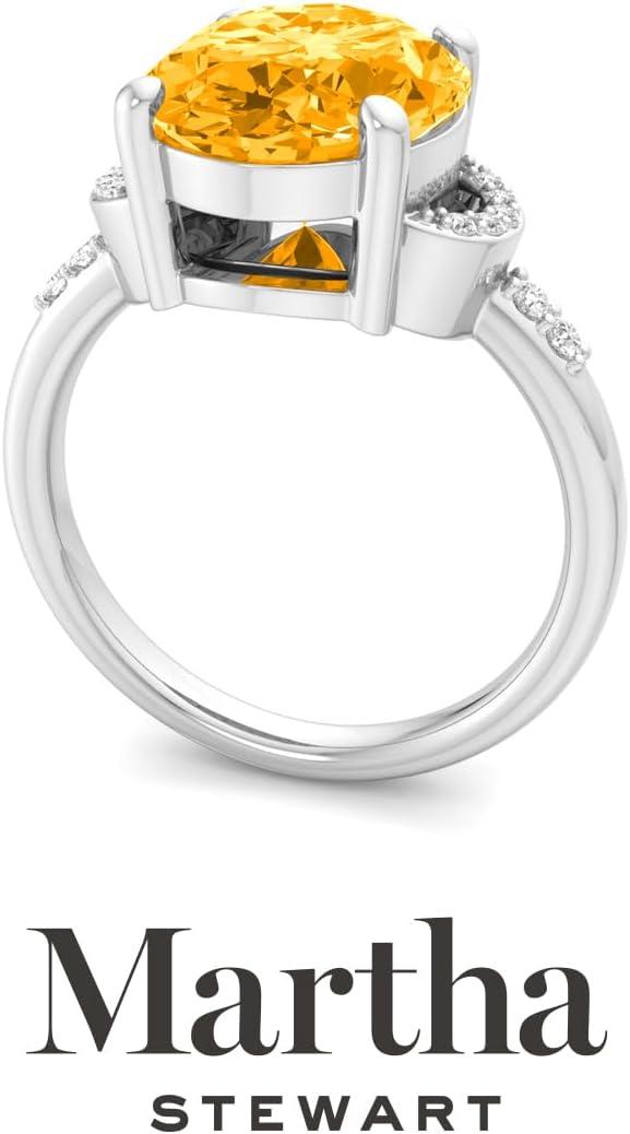 imageMartha Stewart 4 12 Carat Oval Shape Gemstone Ring with Lab Grown Diamonds in Sterling Silver Choose Your GemstoneCitrine