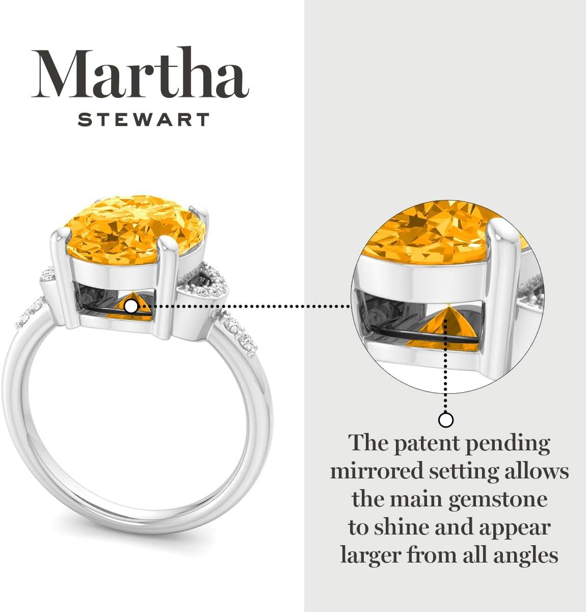 imageMartha Stewart 4 12 Carat Oval Shape Gemstone Ring with Lab Grown Diamonds in Sterling Silver Choose Your GemstoneCitrine