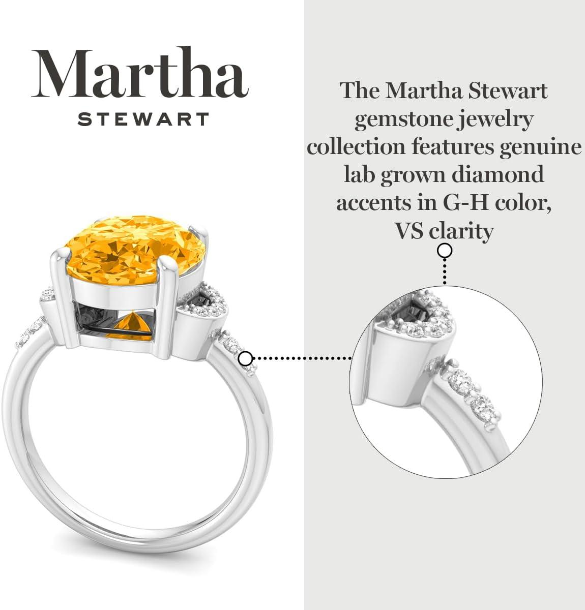 imageMartha Stewart 4 12 Carat Oval Shape Gemstone Ring with Lab Grown Diamonds in Sterling Silver Choose Your GemstoneCitrine