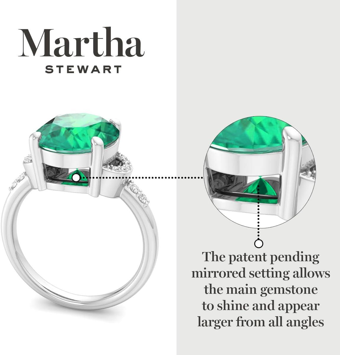 imageMartha Stewart 4 12 Carat Oval Shape Gemstone Ring with Lab Grown Diamonds in Sterling Silver Choose Your GemstoneEmerald