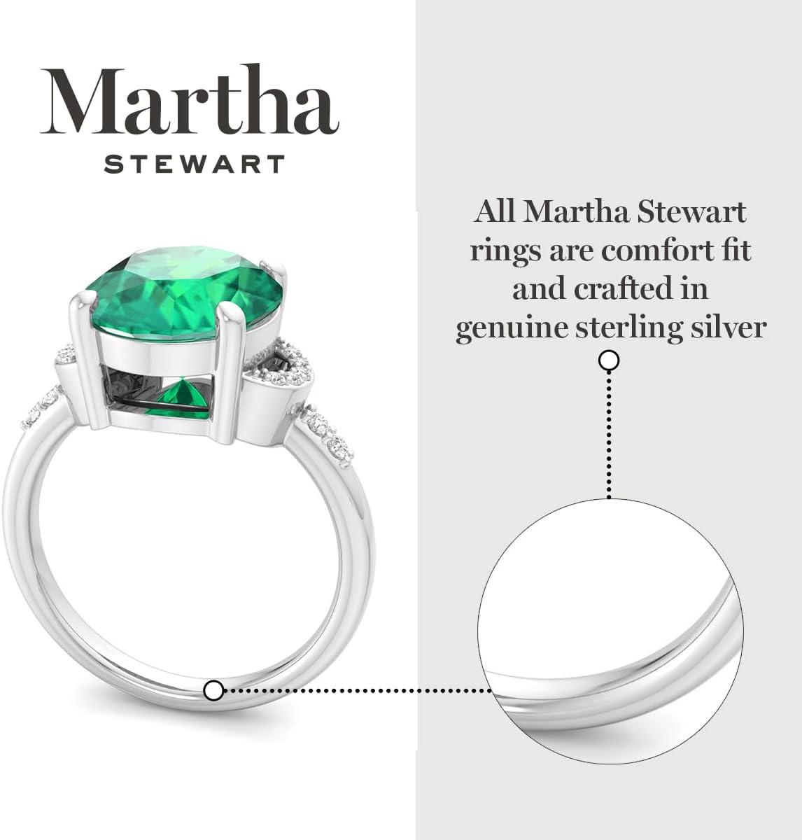 imageMartha Stewart 4 12 Carat Oval Shape Gemstone Ring with Lab Grown Diamonds in Sterling Silver Choose Your GemstoneEmerald