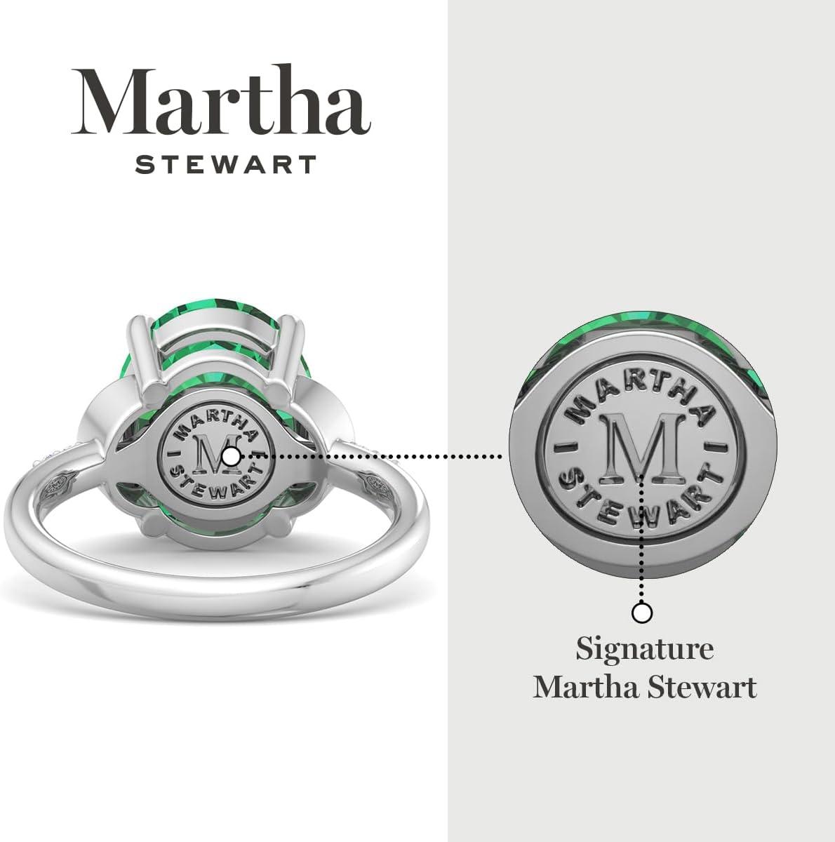imageMartha Stewart 4 12 Carat Oval Shape Gemstone Ring with Lab Grown Diamonds in Sterling Silver Choose Your GemstoneEmerald