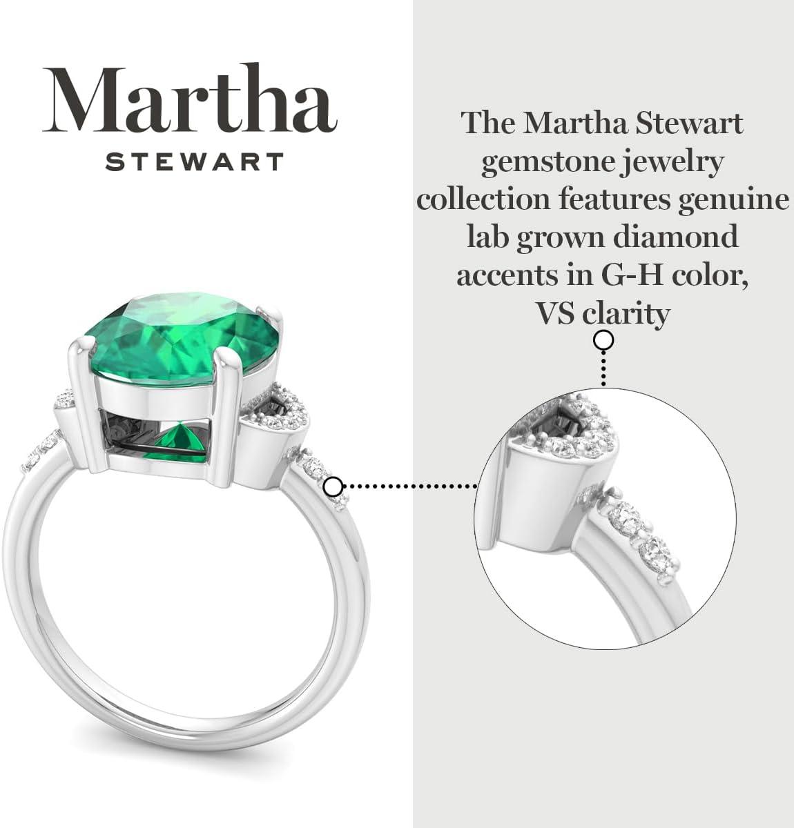 imageMartha Stewart 4 12 Carat Oval Shape Gemstone Ring with Lab Grown Diamonds in Sterling Silver Choose Your GemstoneEmerald