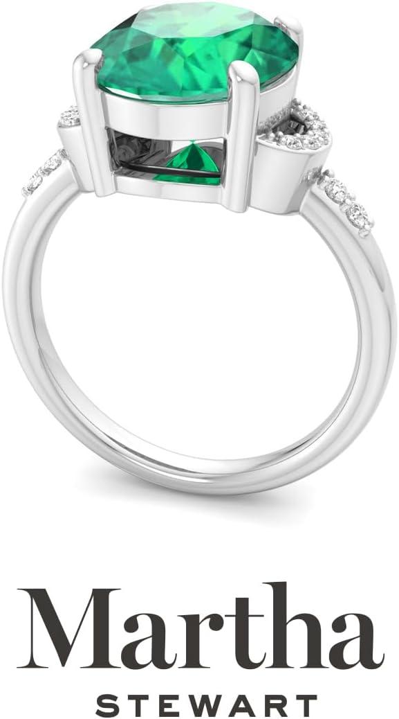 imageMartha Stewart 4 12 Carat Oval Shape Gemstone Ring with Lab Grown Diamonds in Sterling Silver Choose Your GemstoneEmerald