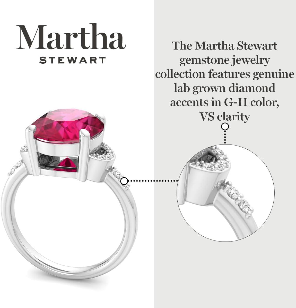 imageMartha Stewart 4 12 Carat Oval Shape Gemstone Ring with Lab Grown Diamonds in Sterling Silver Choose Your GemstoneRuby