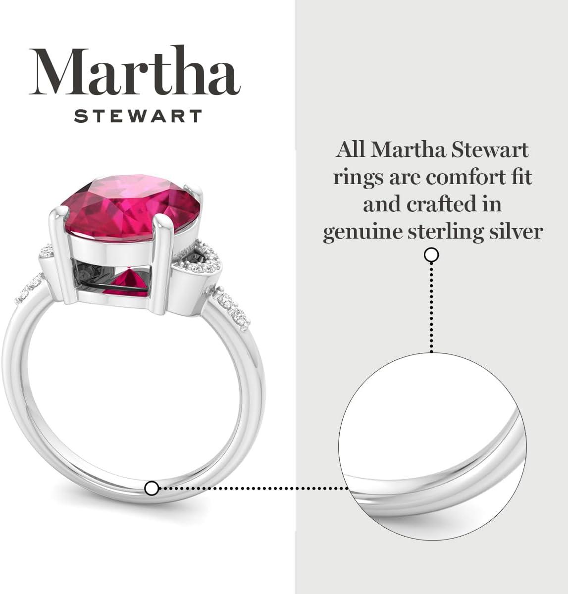imageMartha Stewart 4 12 Carat Oval Shape Gemstone Ring with Lab Grown Diamonds in Sterling Silver Choose Your GemstoneRuby