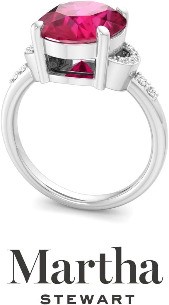imageMartha Stewart 4 12 Carat Oval Shape Gemstone Ring with Lab Grown Diamonds in Sterling Silver Choose Your GemstoneRuby