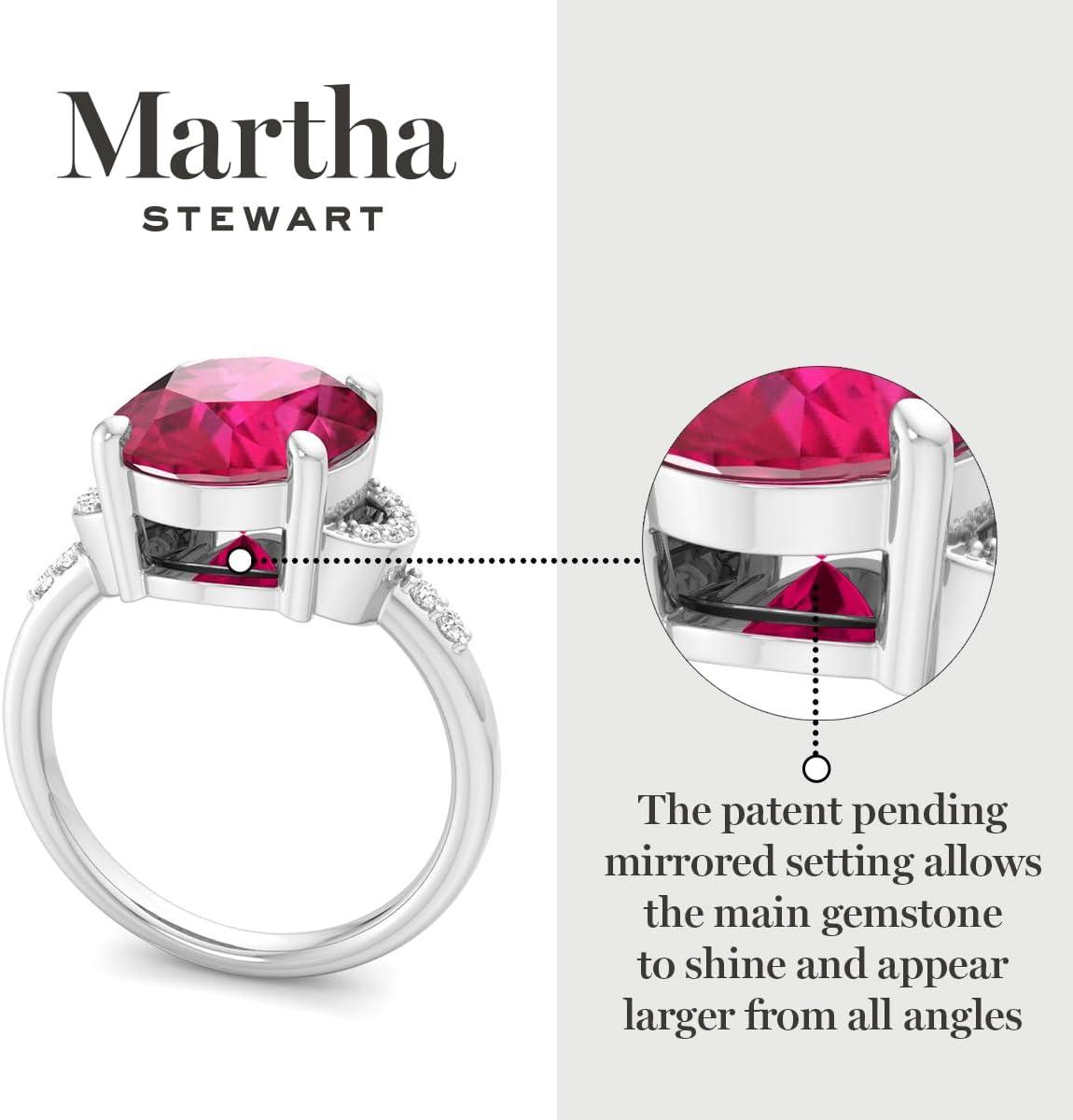 imageMartha Stewart 4 12 Carat Oval Shape Gemstone Ring with Lab Grown Diamonds in Sterling Silver Choose Your GemstoneRuby