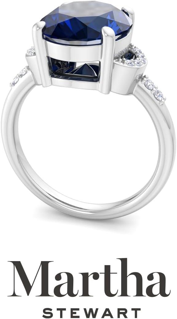 imageMartha Stewart 4 12 Carat Oval Shape Gemstone Ring with Lab Grown Diamonds in Sterling Silver Choose Your GemstoneSapphire