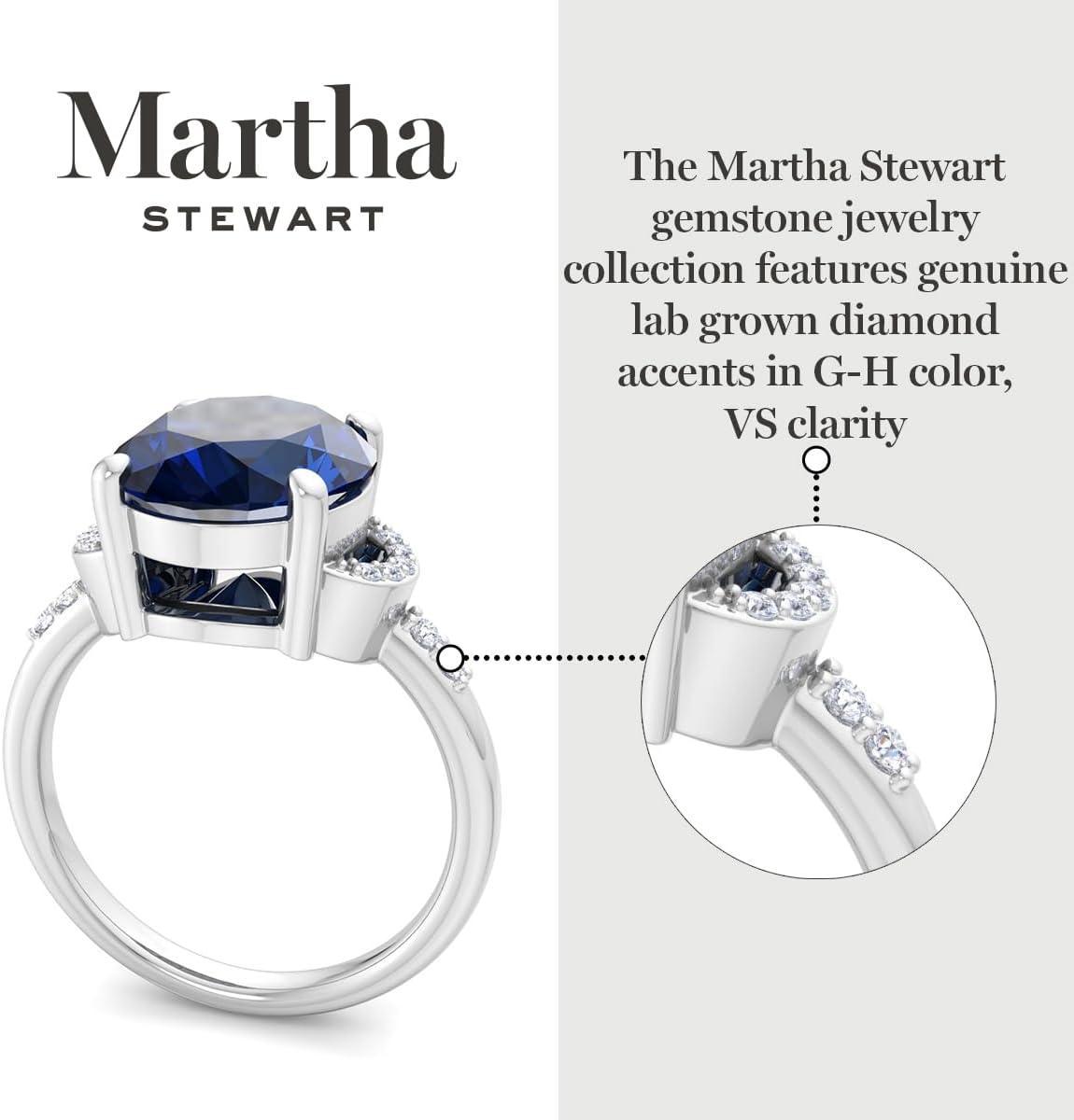 imageMartha Stewart 4 12 Carat Oval Shape Gemstone Ring with Lab Grown Diamonds in Sterling Silver Choose Your GemstoneSapphire