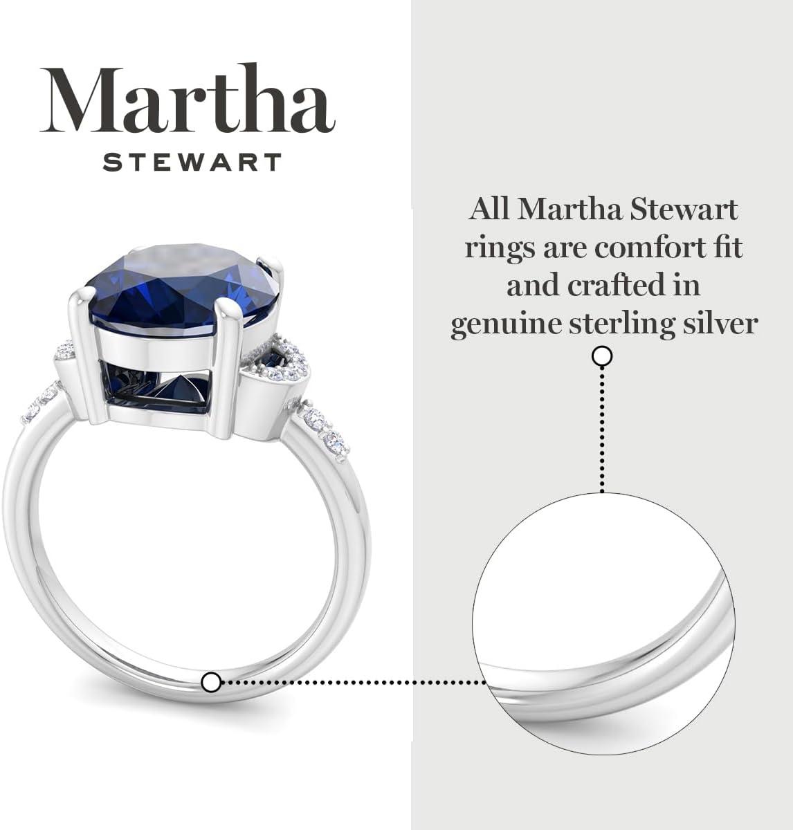 imageMartha Stewart 4 12 Carat Oval Shape Gemstone Ring with Lab Grown Diamonds in Sterling Silver Choose Your GemstoneSapphire