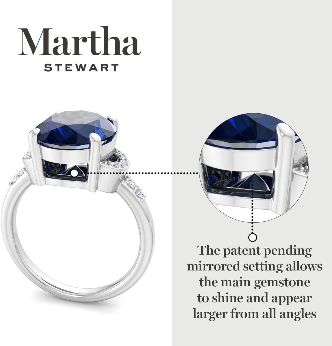 imageMartha Stewart 4 12 Carat Oval Shape Gemstone Ring with Lab Grown Diamonds in Sterling Silver Choose Your GemstoneSapphire