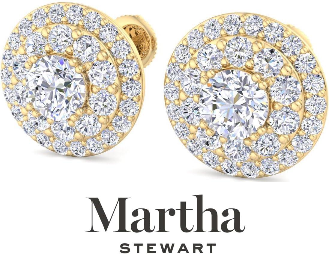 imageMartha Stewart 4 Carat Lab Grown Diamond Halo Stud Earrings In 14K Gold Lab Grown Diamond Earrings for Womenyellowgold
