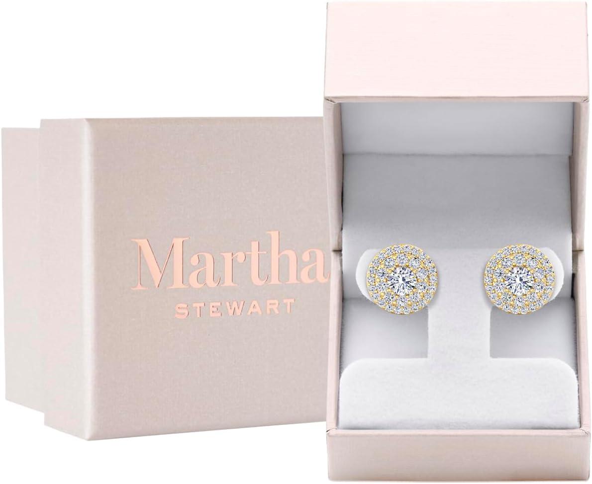 imageMartha Stewart 4 Carat Lab Grown Diamond Halo Stud Earrings In 14K Gold Lab Grown Diamond Earrings for Womenyellowgold