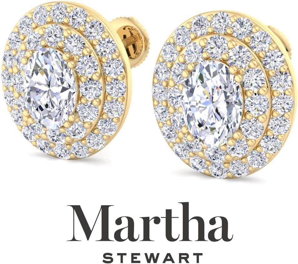 imageMartha Stewart 4 Carat Lab Grown Diamond Halo Stud Earrings In 14K Gold Oval Shape Lab Grown Diamond Earrings for Womenyellowgold
