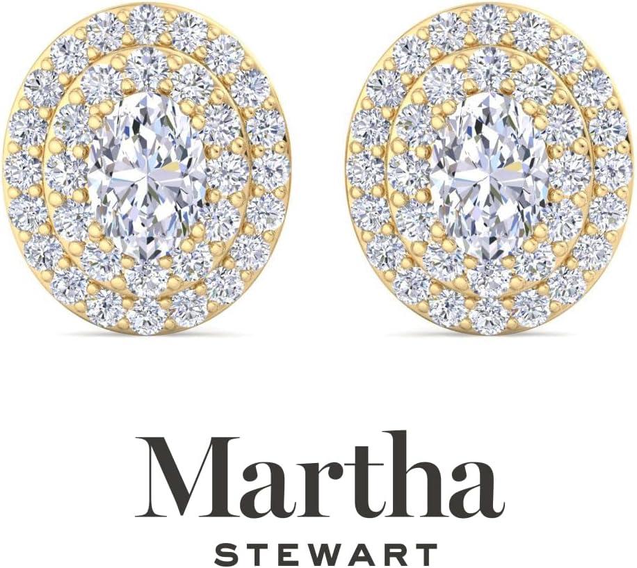imageMartha Stewart 4 Carat Lab Grown Diamond Halo Stud Earrings In 14K Gold Oval Shape Lab Grown Diamond Earrings for Womenyellowgold