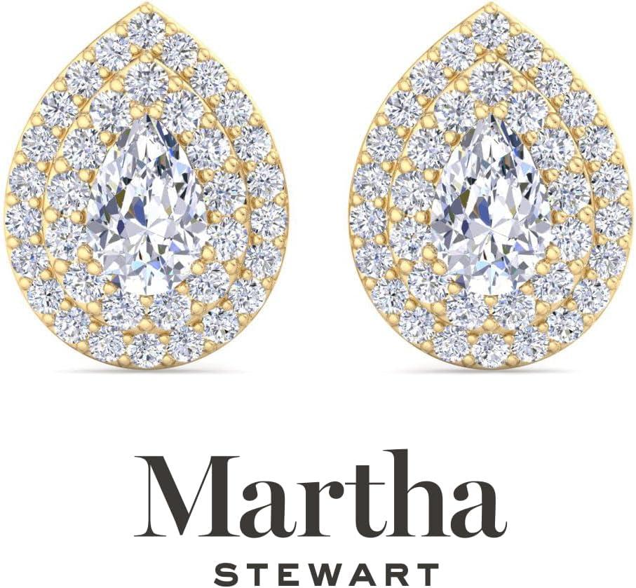 imageMartha Stewart 4 Carat Lab Grown Diamond Halo Stud Earrings In 14K Gold Pear Shape Lab Grown Diamond Earrings for Womenyellowgold