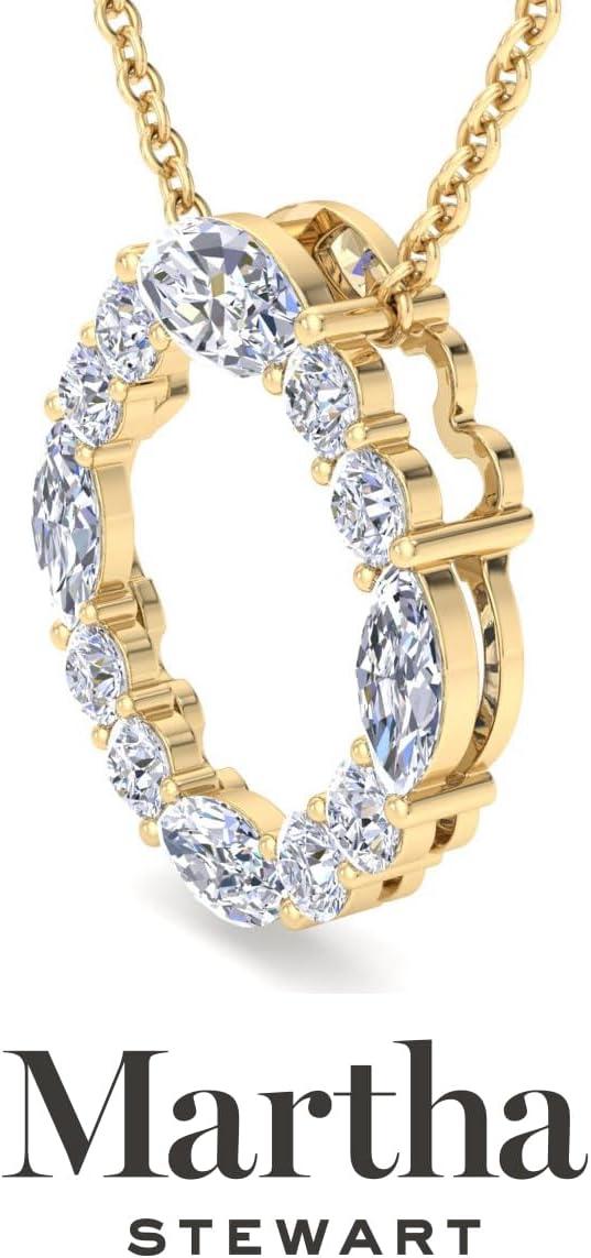 imageMartha Stewart 4 Carat Lab Grown Diamond Marquise and Round Circle Necklace In 14 Karat Gold Lab Grown Diamond Necklace For Womenyellowgold