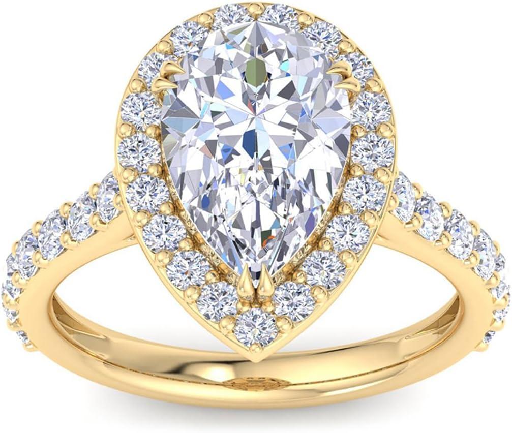 imageMartha Stewart 4 Carat Lab Grown Diamond Ring Halo Diamond Engagement Ring in 14 Karat Goldyellowgold