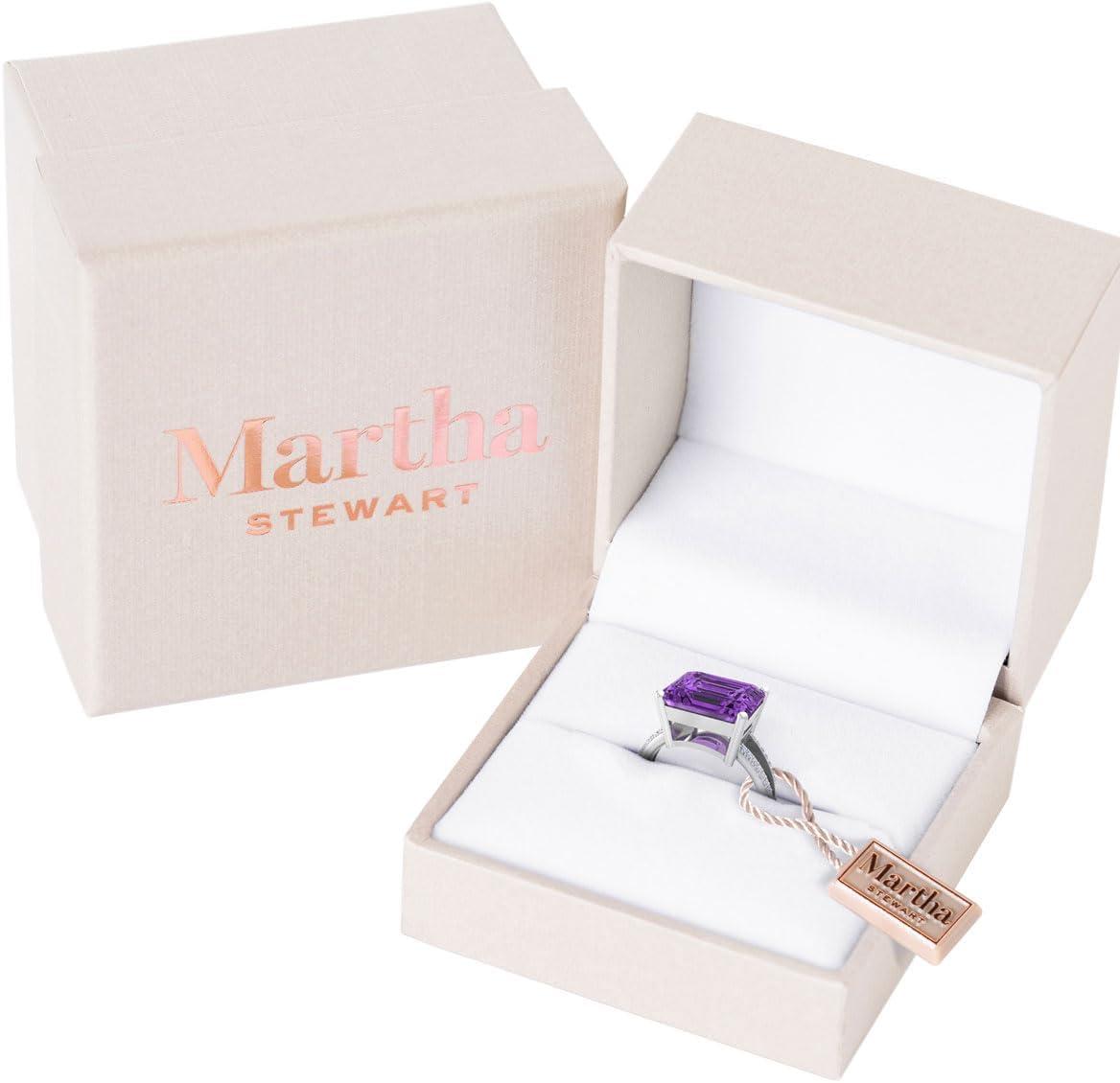 imageMartha Stewart 5 12 Carat Emerald Cut Gemstone Ring with Lab Grown Diamonds in Sterling Silver Choose Your GemstoneAmethyst