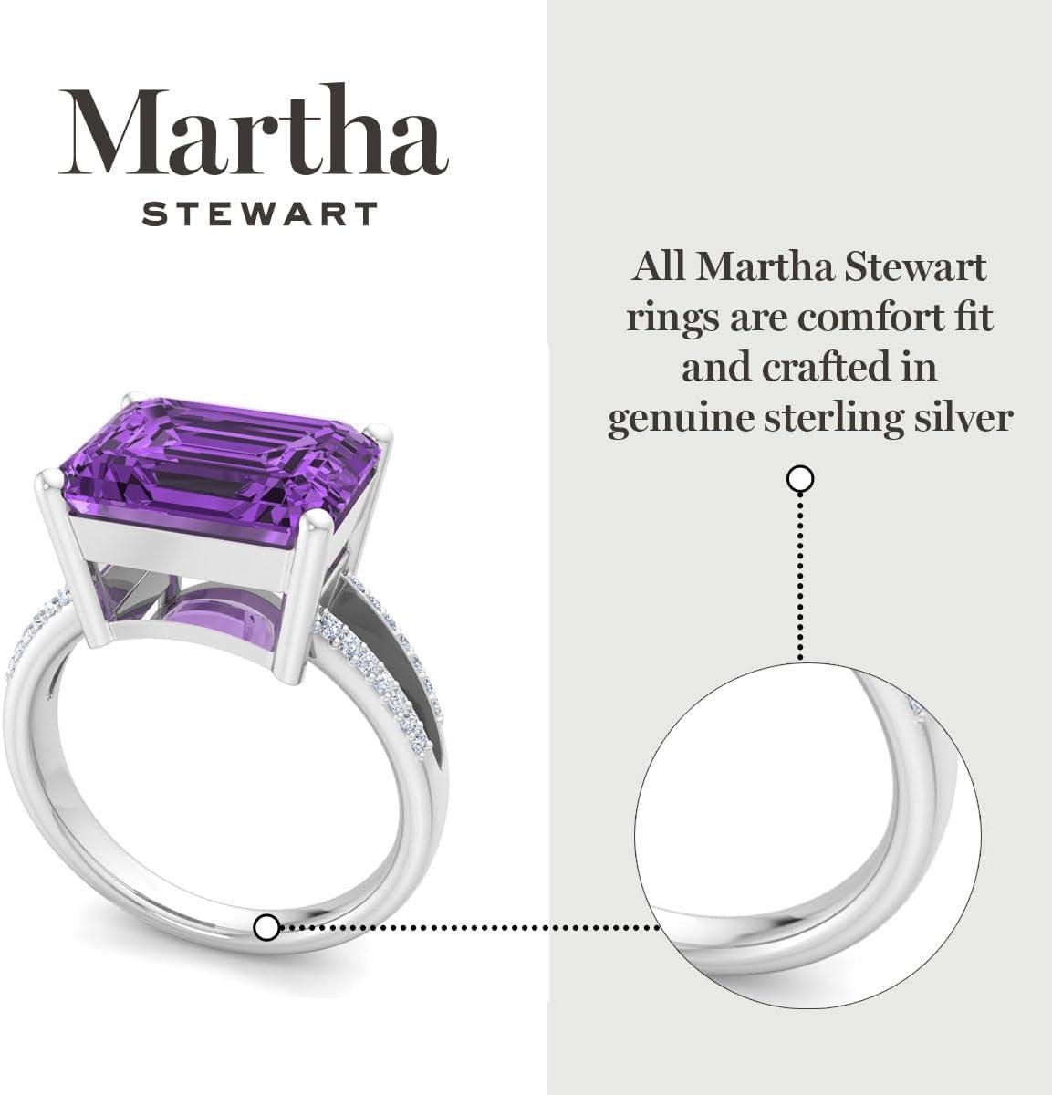 imageMartha Stewart 5 12 Carat Emerald Cut Gemstone Ring with Lab Grown Diamonds in Sterling Silver Choose Your GemstoneAmethyst