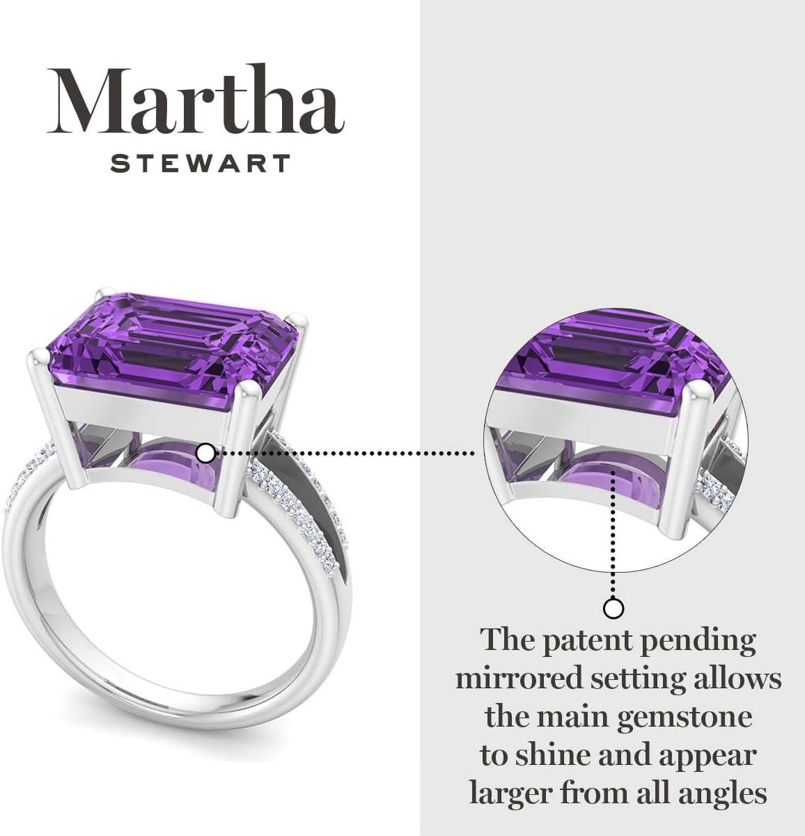 imageMartha Stewart 5 12 Carat Emerald Cut Gemstone Ring with Lab Grown Diamonds in Sterling Silver Choose Your GemstoneAmethyst