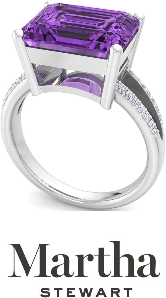 imageMartha Stewart 5 12 Carat Emerald Cut Gemstone Ring with Lab Grown Diamonds in Sterling Silver Choose Your GemstoneAmethyst