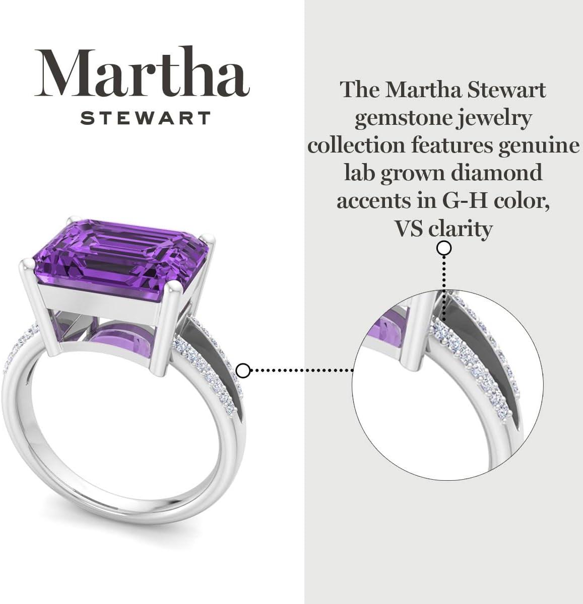 imageMartha Stewart 5 12 Carat Emerald Cut Gemstone Ring with Lab Grown Diamonds in Sterling Silver Choose Your GemstoneAmethyst