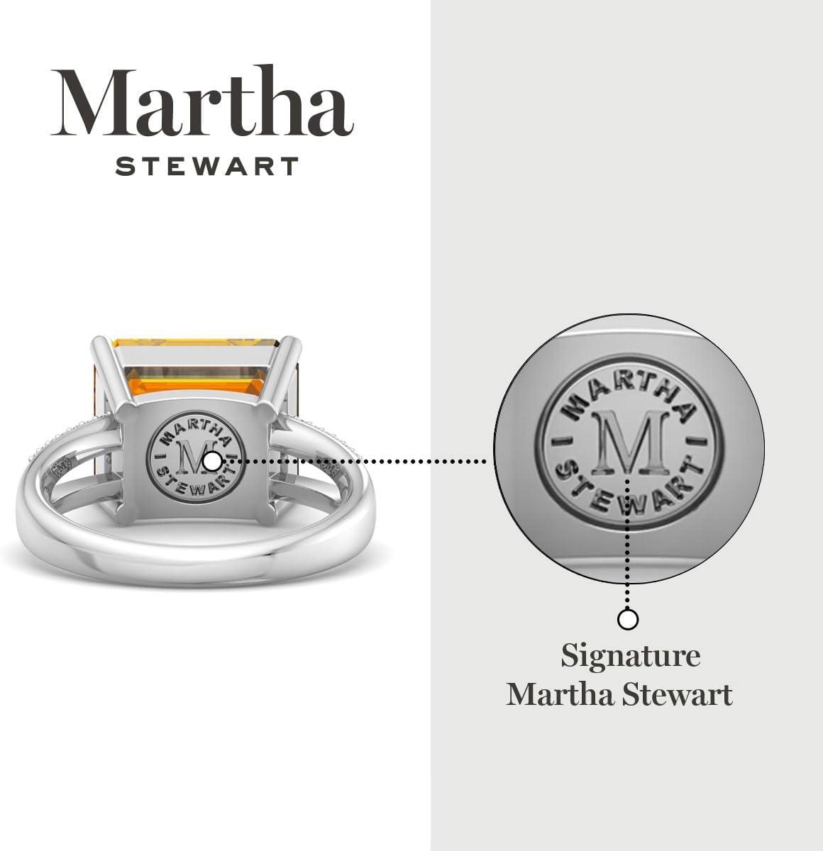 imageMartha Stewart 5 12 Carat Emerald Cut Gemstone Ring with Lab Grown Diamonds in Sterling Silver Choose Your GemstoneCitrine