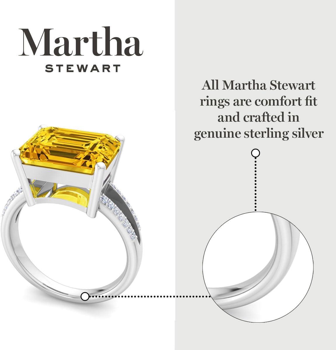 imageMartha Stewart 5 12 Carat Emerald Cut Gemstone Ring with Lab Grown Diamonds in Sterling Silver Choose Your GemstoneCitrine