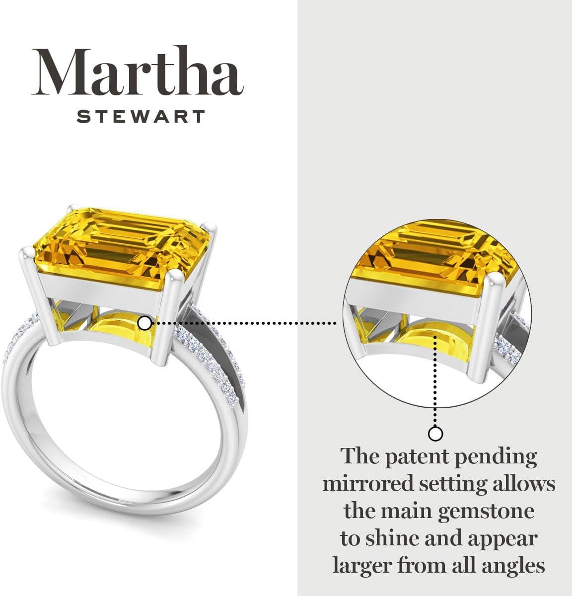 imageMartha Stewart 5 12 Carat Emerald Cut Gemstone Ring with Lab Grown Diamonds in Sterling Silver Choose Your GemstoneCitrine