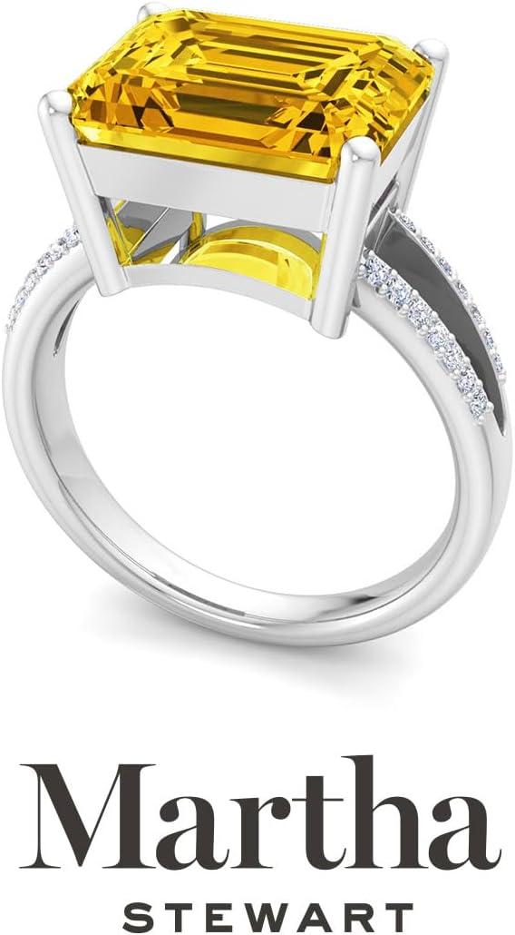 imageMartha Stewart 5 12 Carat Emerald Cut Gemstone Ring with Lab Grown Diamonds in Sterling Silver Choose Your GemstoneCitrine