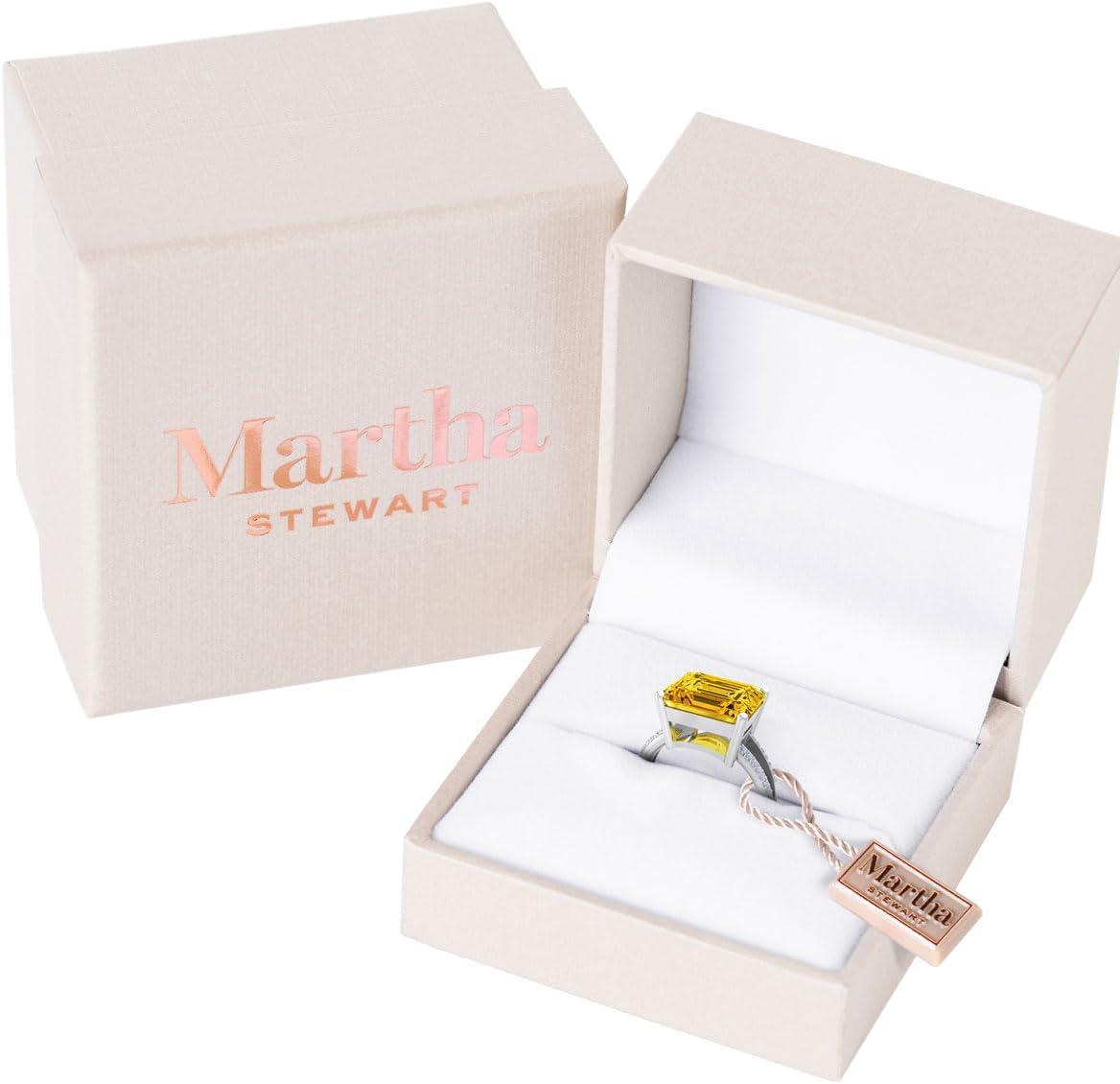 imageMartha Stewart 5 12 Carat Emerald Cut Gemstone Ring with Lab Grown Diamonds in Sterling Silver Choose Your GemstoneCitrine